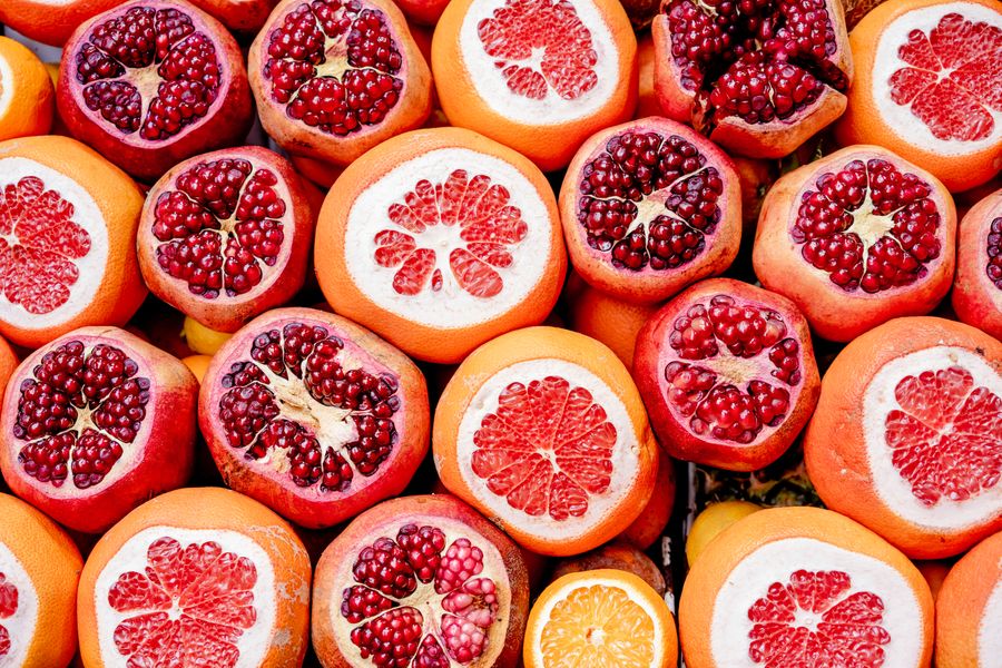 Pomegranates and grapefruit
